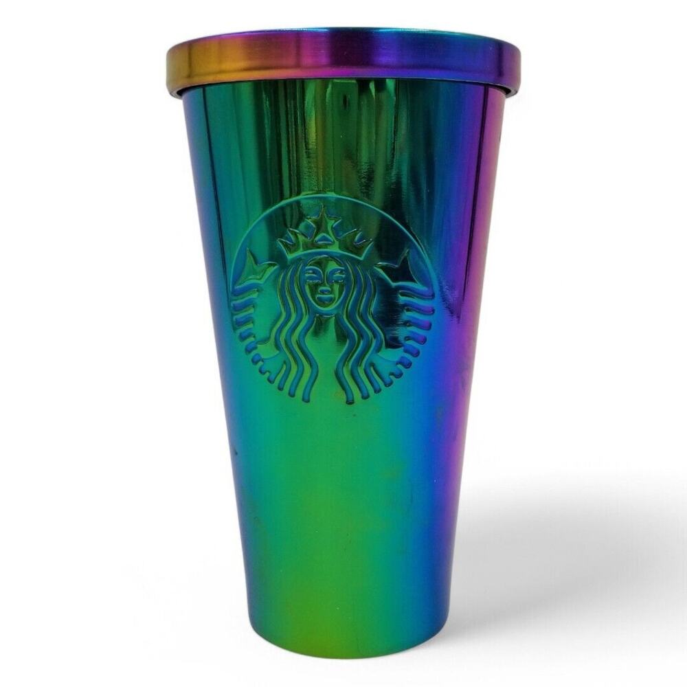 STARBUCKS Stainless Steel Oil Slick Tumbler Iridescent Rainbow Teal 16 oz.